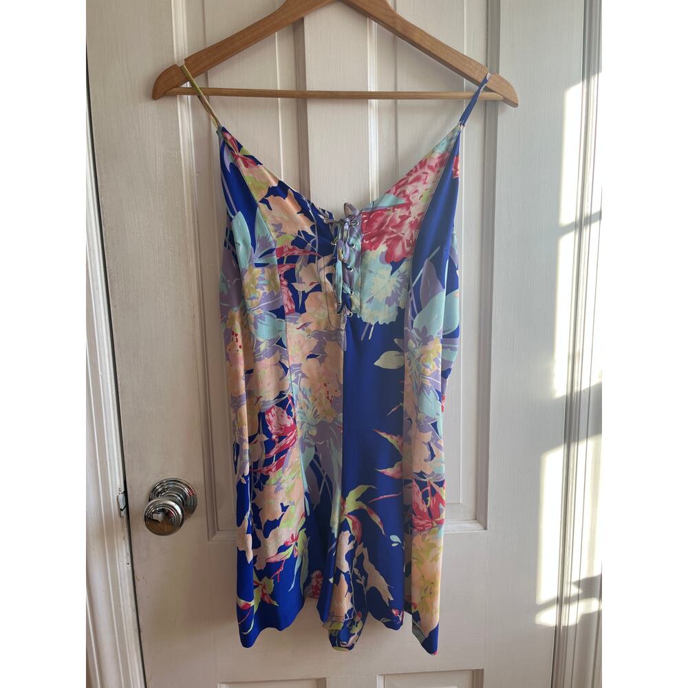 Yumi Kim Myla Silk Tank Top Floral Purple Blue Black Cami Adjustable Medium
